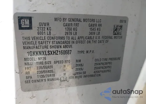 2017 GMC Acadia Denali z USA, uszkodzony, nr VIN 1GKKNXLSXHZ160687